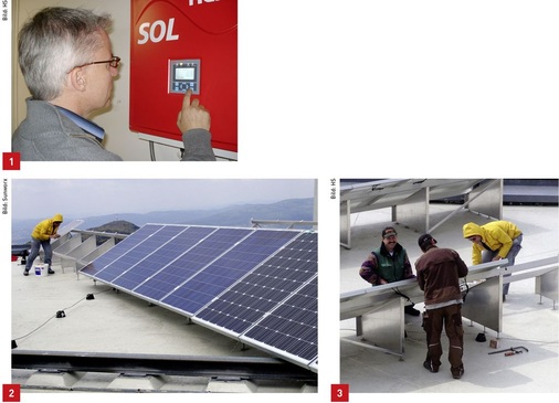 1 Sunworx-Chef Willi Wohlfart kommt regelmäßig vorbei, um den Zustand der Photovoltaikanlagen zu überprüfen. Die Auswertung erfolgt durch Fernüberwachung.2 Härtetest für die Generatoren: Sunworx bietet seinen Kunden besonders hochwertige Komponenten, die auch in den höheren Lagen Bayerns ihren Dienst verrichten. 3 Als die ersten Testmodule aufgebaut wurden, herrschte strenger Frost. Schon im Herbst fallen die Temperaturen auf dem Hohen Bogen oft tief unter 0 °C.