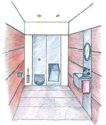 Das separierte WC mit Sesam-öffne-dich-Urinal, das bei Bedarf sprachgesteuert berührungsfrei aus der Wand klappt.