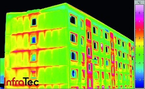 Detailreiche Thermogramme einer Außenfassade erfordern ­dagegen erheblich höhere Detektor­auflösungen.
