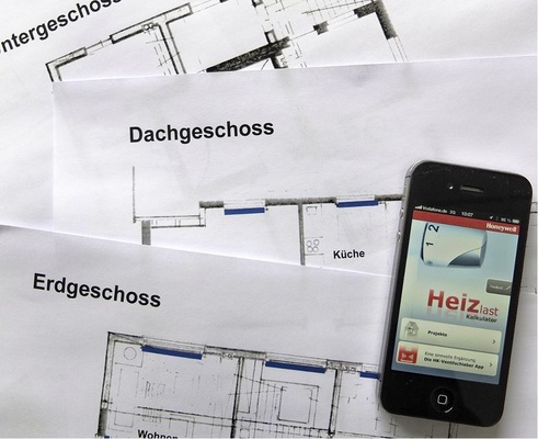 Hilfreich vor Ort: Von Honeywell gibt es auch die Heizlastberechnung und den Heizkörper-Ventildatenschieber als App.