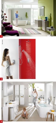 1 Im Badezimmer kümmern wir uns nicht nur um uns selbst: Unseren Kindern putzen wir die Zähne, unserem Partner reichen wir ein Handtuch. Das Bad wird mehr und mehr zu einem Treffpunkt innerhalb der Wohnung. Die Badserie Darling New von Duravit ermöglicht die Gestaltung des Badezimmers zu einem wohnlichen Aufenthaltsraum.2 Familienprogramm: Digitale Steuerungen am Duschplatz haben die individuellen Lieblingsprogramme der Familienmitglieder auf dem Schirm.3 Der Doppelwaschtisch ist per se ein kommunikatives Element im Gemeinschaftsbadezimmer – wie hier mit der aktuellen Kollektion Joyce von Villeroy & Boch.