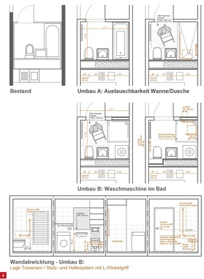 Prioritäten — Austauschbarkeit Wanne/Dusche oder das Aufstellen der Waschmaschine — sind im Hinblick auf die lang­fristige barrierefreie Nutzung bereits in der Konzeption festzulegen.