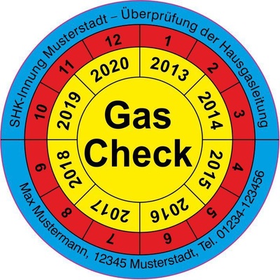 Prüfplakette Gas-Check des Fachverbandes SHK Niedersachsen.