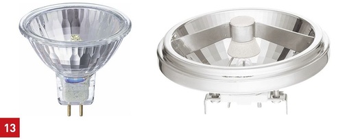 Moderne Halogenglühlampen der Firma Philips in verschiedenen Ausführungen. ­Erstes Bild: Master Line ES, zweites Bild: Master Line 111 45W.