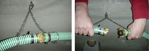 Für die Inbetriebnahme nach der Winterpause ist u.a. die Schnellkupplung des Druckschlauches in der Zisterne wieder zu verbinden.