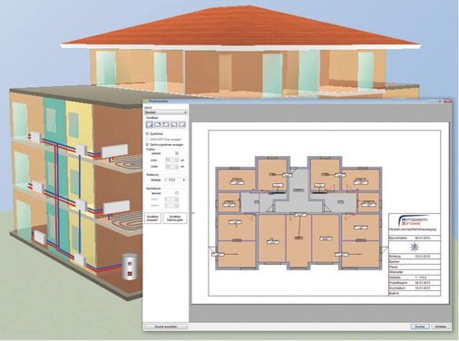 Basis von ETU-Planer ist die grafische Datenerfassung mit Hottcad. Dabei wird ein für die Berechnungs- und Auslegungsprogramme nutzbares, einheitliches Datenmodell des Gebäudes angelegt.