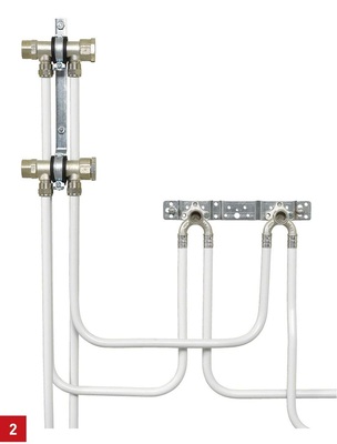 Doppel-Wandscheiben ­ermöglichen in Reihen- und Ringinstallationen das Durchschleifen der ­Trinkwasserleitung ohne ­Stagnationsstrecke.