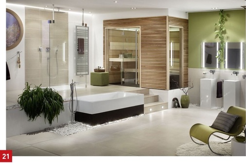 Und hier das gleiche Badezimmer, jedoch mit komplett eingeschalteten Leuchten.