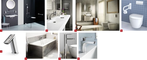 1 Funktionale Accessoires für Waschtisch, WC und Dusche: ­System 815 von Hewi.2 Die Iqua ultra-Armatur von HighTech mit Eigenstromversorgung über Turbine.3 StoneTec-Pro-Bolero-Waschtisch, auch für den Einsatz im ­öffentlichen Sanitärbereich.4 Die Badserie Dea von Ideal Standard: komplett wandelbar von klassischer Anmutung bis zum modernen James Bond-Badezimmer.5 Connect Freedom: Das WC ist 9 cm breiter als gewöhnliche Toiletten.6 Neues Hotline-Sortiment: Ein umfang­reiches Programm neuer Bade- und Brausewannen lädt zum Entspannen ein.7 Die neue Armaturenserie Gio von Ideal Standard.8 Aller guten Dinge sind drei: Die Arma­turenlinie CeraPlan wurde in dritter Gene­ration vorgestellt.