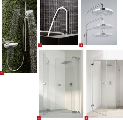 1 Nun ist die Armaturenserie Balance von Kludi auch in der Oberfläche Weiß als Balance White Edition erhältlich.<br />2 Die drei praktischen Standventile Bozz helfen Wasser zu sparen.<br />3 Dual-Shower-Systeme: Duscherlebnis nach Maß durch optimale Einstellmöglichkeiten.<br />4 Die Duschabtrennung S808 von Koralle, hier als Eckdusche mit Pendeltüren und Festelementen.<br />5 Duschabtrennungsserie S505Plus mit ­Wandwinkeln.