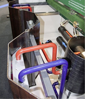 Thermisch aktivierte Spundwand mit SPS-Energiesonden. Die Entzugsleistung liegt zwischen 40 und 350 W/m2, frei von Wasser umspült sogar bis zu 1000 W/m2.