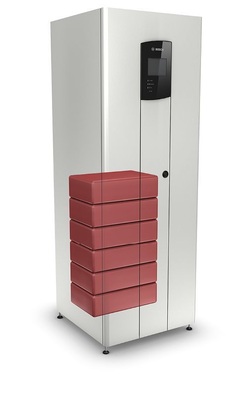 Der BPT-S 5 Hybrid von Bosch Power Tec mit fünf Batteriemodulen. Der Speicherist ab 4,4 kWh in 2,2-kWh-Schritten erweiterbar.