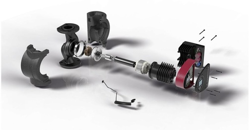 Die Pumpe ist auf Energieeffizienz getrimmt: ­optimierte Hydraulik, Permanent­magnet-Rotor aus Neodym und Spaltrohr aus Komposit-Werkstoff.