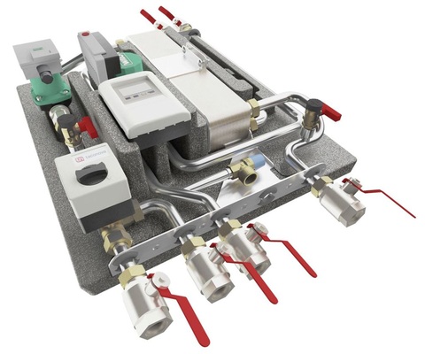 Die Warmwasserversorgung erfolgt über Solarthermie, kombiniert mit Frischwasserstationen Tacotherm Fresh 40 HE (Bild) und Übergabestationen Tacotherm Dual. - © Taconova
