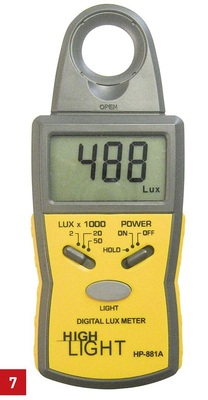 Luxmeter (Digital Lux Meter HP-881A) zur Messung der Beleuchtungsstärkewerte.