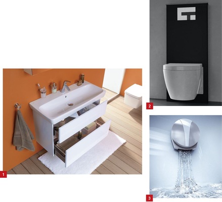 1 Passend zur Badkollektion Metropole bringt Vitra die Badmöbelserie Metropolitain heraus.2 Das Sanitärmodul Ineo Solo von Sanit wird ohne Vorwandinstallation montiert.3 Die neue Garnitur Swing Plus von Sanit vereint Füllfunktion, Ab- und Überlauf.