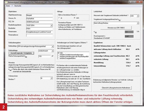 Auszug aus dem Planungstool Lüftungskonzept vom Bundesverband Wohnungslüftung. Zum Ausfüllen reichen zwei Minuten. - © Bundesverband Wohnungslüftug e.V.
