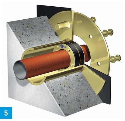 Ausführungsbeispiel: Rohrdurchführung mit Abdichtung gegen drückendes Wasser gemäß DIN 18195-6. - © Doyma
