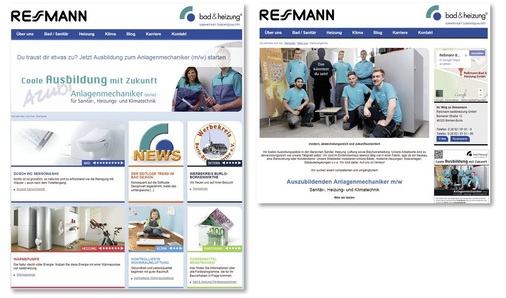 Die Homepage ist die Visitenkarte des Betriebes und sollte die ideellen Werte des Unternehmens und die Leistungs­palette widerspiegeln. Die Firmenhomepage sollte auch einen gesonderten Personal-/Bewerberbereich umfassen. Wie das mustergültig geht, zeigt dieses Beispiel auf www.badundheizung.de/ressmann.