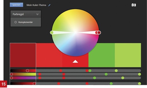 Bild: Greule, ScreenshotScreenshot des kostenlosen Programms Adobe Kuler, mit dem man sich spielerisch dem Thema Farbharmonien annähern kann.