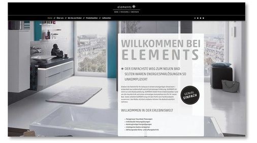 Elements umfasst unter www.elements-show.de auch einen eigenständigen Auftritt im Internet — auch hier tritt die GC-Gruppe nur im Hintergrund auf.