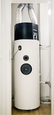 Die Warmwasser-Bereitung für die einzelnen Wohnungen erfolgt hier mit der Lüftungs-Abluft-­Wärmepumpe Dimplex LWP 200.