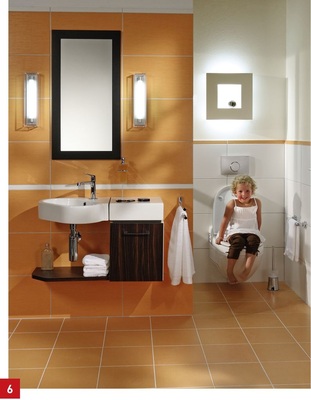 Die Farbe bzw. hier die Fliesen in Orange vermitteln einen war­men positiven Eindruck.