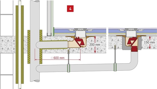 Fachgerecht in der Decke vergossene Brandschutz-Bodenabläufe.