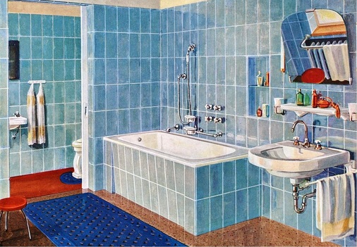 Im Badezimmer der 1950er-Jahre setzt sich allmählich die Badewanne aus Stahl-Email statt aus feuerverzinktem Blech durch. - © Jörg Bohn/wirtschaftswundermuseum.de
