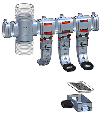 
Zuluft wird über einen Schalldämpfer und eine Steigleitung zu den Verteilereinheiten geführt.
