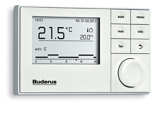 
Bedieneinheit Logamatic RC300 der Baureihe EMS plus. Die EMS-Regler sind seit 2003 auf dem Markt und lassen sich über ein einfaches Gateway internettauglich machen. 
