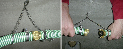 



Flexibler Druckschlauch in der Zisterne mit Schnellkupplung, die für die Frostsicherheit mit einem Handgriff getrennt werden kann.
