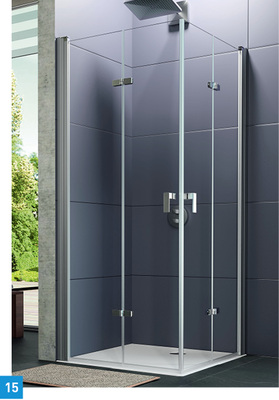 
Schwingfalttür Design pur von Hüppe: Auch für kleine Bäder eignet sich dieser Einstieg. Das wahlweise nach innen oder nach außen zu öffnende Türsystem lässt sich schwellenlos montieren. Ein Hebesenkmechanismus sowie durchgängige Magnetleisten sorgen für bequeme Bedienung und Abdichtung. Mit verschiedenen Dekors können die Sichtkontraste erhöht und der Schwingfalttür die Signatur des Besitzers verliehen werden. 
