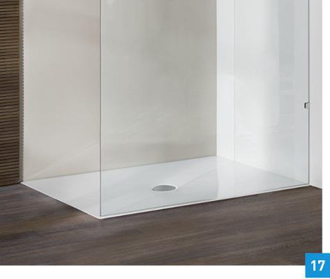 
Duschfläche Scona von Kaldewei: Trotz geringer Einbauhöhe erreicht die bodenbündige Duschfläche laut Hersteller eine gute Abflussleistung. Die Grundfläche orientiert sich an den Standardmaßen von Badewannen oder herkömmlichen Duschkabinen, weshalb die Bodenfliesen im Normalfall nicht ergänzt werden müssen. Das soll zur Kostenminimierung beitragen. Die rutschfeste Stahl-Email-Beschichtung ist in vielen Farben erhältlich und hat eine Garantie von 30 Jahren.
