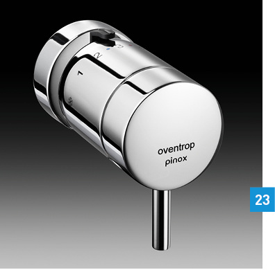 
Heizkörper-Thermostat Pinox von Oventrop: Zum Ziel gesetzt haben sich die Entwickler, neben einem ansprechenden Design, eine einfache Handhabung sowie und eine gut sichtbare Hebelstellung gesetzt. Der Hebel erleichtert die Drehfunktion und ermöglicht verschiedene Zugriffsarten. So kann die Sollwerteinstellung mit minimalem Aufwand erfolgen. Der Regler arbeitet ohne Hilfsenergie, seine Montage ist an allen üblichen Heizkörpern möglich.
