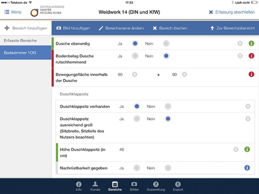 
Ist der KfW-Standard „Altersgerechtes Haus“ nicht erfüllt, färbt sich der Abfragebereich zur Orientierung rot.
