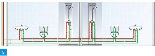 
Schematische Darstellung der Installation beider Hotelbadezimmer.
