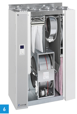 
Im Vergleich zu Plattenwärmetauschern ohne Feuchterückgewinnung fällt die Wärmerückgewinnung bei Rotationswärmeübertragern höher aus.
