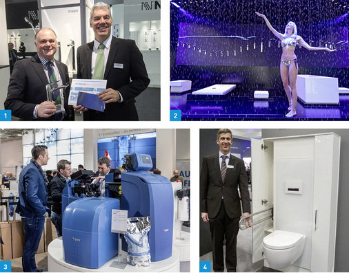 
1 Ex-Hansa-Chef Chris Marschall (r.) will mit seiner neuen Firma in2aqua an Installateure und Endverbraucher via Internet verkaufen. Montiert der Installateur, gibt es die Marge direkt von in2aqua.



2 Global Player Lixil/Grohe bot in der Halle 3.0 interessante Wasserspiele. Die Firmengruppe ist mittlerweile Vollsortimenter im Badbereich. 



3 Gut unterwegs: BWT macht mit den Perlwasserstationen ordentlich Dampf im Markt.



4 Mepa-Chef Reiner Pauli präsentierte ein flexibles WC-System, dass im Handumdrehen zu einer Barrierefrei-Lösung wird. Die Sitzhöhe ist in einem Intervall von 15 cm stufenlos verstellbar.
