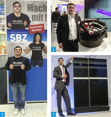 
5 Auf den Punkt gebracht: Beim Gentner Verlag gab es Shirts mit „Gas.Wasser.Schööön“, die „Helden der Energiewende“ und einen WC-Spültest. 



6 Alexander Kessel präsentierte mit der Hybrid Ecolift XL eine Hebeanlage, die im Normalbetrieb das natürliche Gefälle des Kanals nutzt und erst bei Rückstau die Klappe schließt und dann pumpt.



7 Geschäftsleitungsmitglied Thomas Bauer (Bosch Ther-motechnik) präsentiert die neue Gerätegeneration von Buderus. Die Frontplatte ist aus Titanium-Glas.
