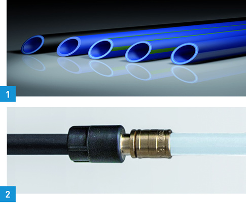 <p>
1 Rohrsortiment Aquatherm blue pipe.
</p>

<p>
2 Übergang Aquatherm black system auf Aquatherm grey system.
</p>