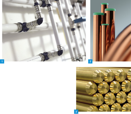 
1 Das PSSU-Pressfittingsystem Wavin Tigris K1 und das Metall-Pressfittingsystem Wavin Tigris M1 ist jeweils als Voll-Sortiment in den Abmessungen 16 bis 75 mm erhältlich.



2 Sanco-Trinkwasserrohre sind seit 1.1.2015 mit verschlossenen Rohrenden erhältlich.



3 Trinkwasserwerkstoff Aqcuarin als Stangenmaterial für die Herstellung von Sanitärarmaturen.
