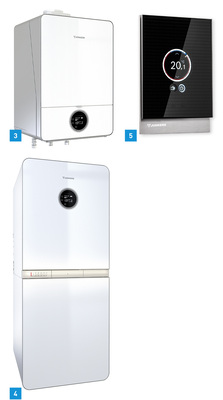 
3 Die Cerapur 9000i von Junkers ist von Grund auf neu konstruiert. Ebenso neu ist das Design, das an ein Mobiltelefon amerikanischer Provenienz erinnert.



4 Beim bodenstehenden Kompaktgerät Cerapur Modul 9000i von Junkers sollen sich regenerative Energiequellen leicht integrieren lassen. 



5 Der neue Raumregler Junkers Control vereint ansprechendes Design, zahlreiche Funktionen zur Komfortsteigerung und eine intuitive Bedienung. 

