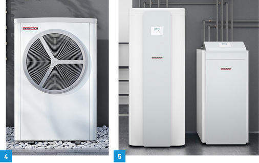 
4 Die Luft-Wärmepumpen-Baureihe WPL Trend von Stiebel Eltron: der günstige Einstieg in die Wärmepumpen-Inverter-Technologie. 



5 Der Speicher SBBE von Stiebel Eltron erreicht die Effizienzklasse A. Hier ist er neben einer Wärmepumpe WPF dargestellt.
