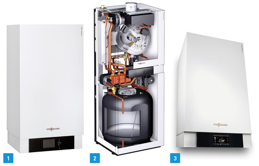 
1 Die Split-Luft-Wärmepumpe Vitocal 250-S von Viessmann ist für die Kombination mit einem Öl-, Gas- oder Pelletkessel konzipiert.



2 In der Inneneinheit des Öl-Hybrid-Kompaktgerätes Vitolacaldens 222-F von Viessmann sind auch die Hydraulik-Komponenten bereits untergebracht.



3 Mit einem farbigem Touch-Display und Kommunikationstechnik sind jetzt Gas-Brennwert-Wandgerät Vitodens der 300er-Reihe von Viessmann ausgestattet.

