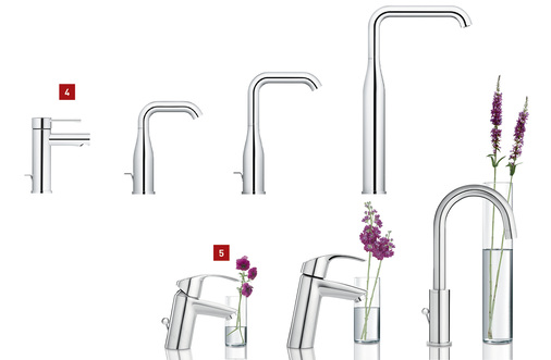 
4 Minimalistische Badarmaturen mit neuesten Technologien: Essence vonGrohe ( Varianten S – XL).



5 Neustart der weltweit erfolgreichsten Armaturenlinie von Grohe: Eurosmart (Varianten S, M und L).
