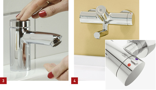 
3 Warm und kalt: Selbstschluss-Mischwasser-Armatur Petit SC HD-M von Schell kann nun beides.



4 Neue Vorwand-Waschtisch-Armaturen Vitus für die Verwendung in öffentlichen, halböffentlichen, gewerblichen und sensiblen Einsatzbereichen.
