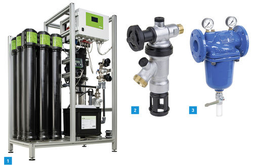 
1 Die Umkehrosmoseanlage Geno-Osmo-X von Grünbeck produziert eine Reinstwassermenge (Permeat) bis zu 3000 l/h.



2 Der neue Systemtrenner BA295D-1/2ASC von Honeywell.



3 Das Impellersystem des Flanschfilters F78TS von Honeywell ermöglicht eine schnelle und gründliche Reinigung und verfügt über einen leicht austauschbaren Filtereinsatz.
