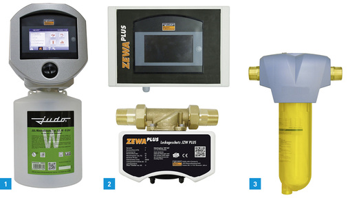 <p>
1 Die neue Judo i-dos: Eine Dosieranlage, die nicht nur mitdenkt, sondern auch mitschreibt.
</p>

<p>
2 Judo Zewa Plus: Leckageschutz für gewerblich genutzte Immobilien.
</p>

<p>
3 Mit dem Wasser-Feinfilter WF hat Kamo einen Wechselfilter in den Nennweiten 1“, 1¼“, 1½“ und 2“ im Programm.
</p>