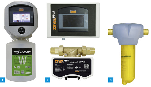 
1 Die neue Judo i-dos: Eine Dosieranlage, die nicht nur mitdenkt, sondern auch mitschreibt.



2 Judo Zewa Plus: Leckageschutz für gewerblich genutzte Immobilien.



3 Mit dem Wasser-Feinfilter WF hat Kamo einen Wechselfilter in den Nennweiten 1“, 1¼“, 1½“ und 2“ im Programm.
